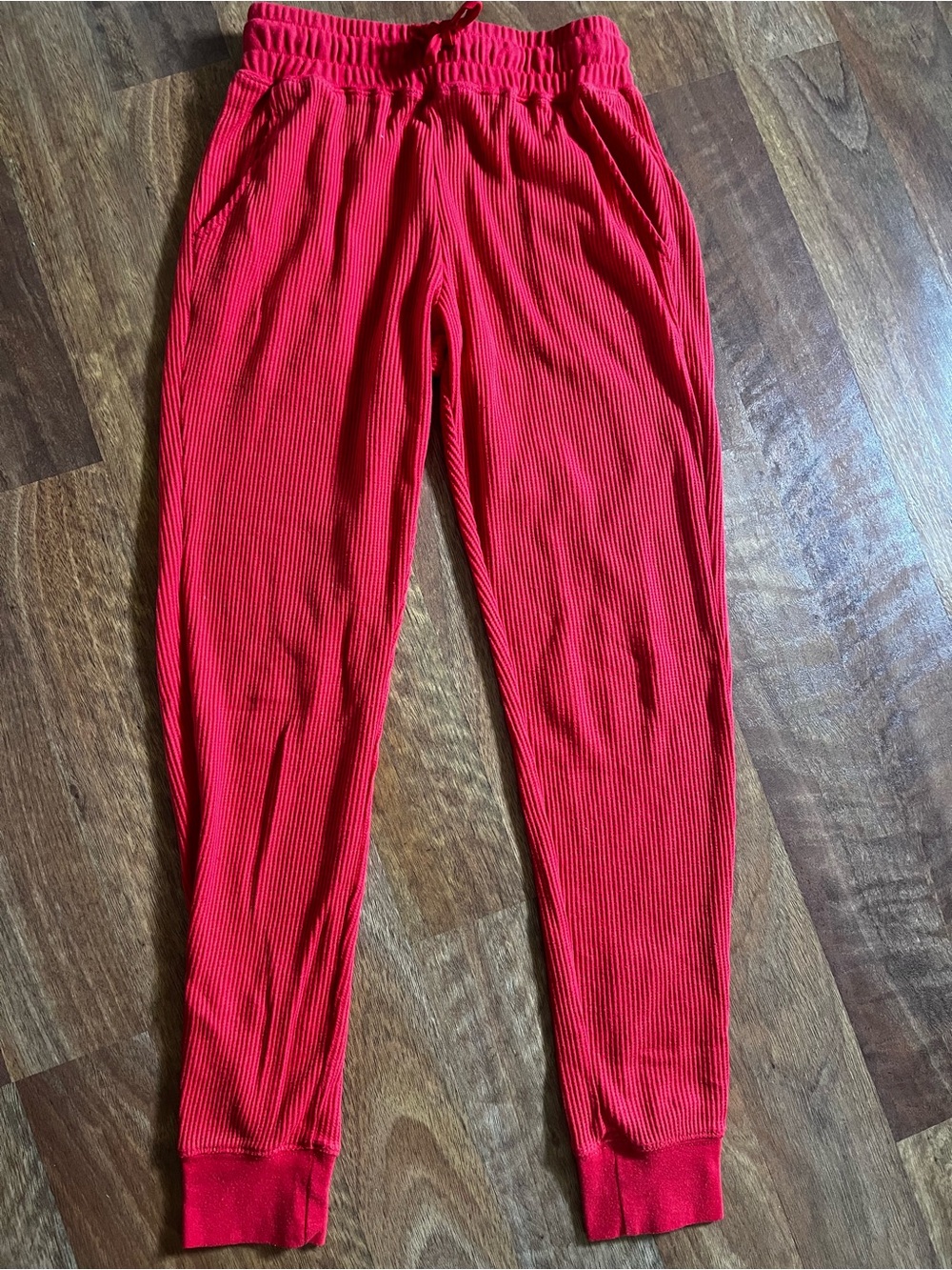 Like new ZYIA Bright Red Waffle Knit Drawstring Joggers